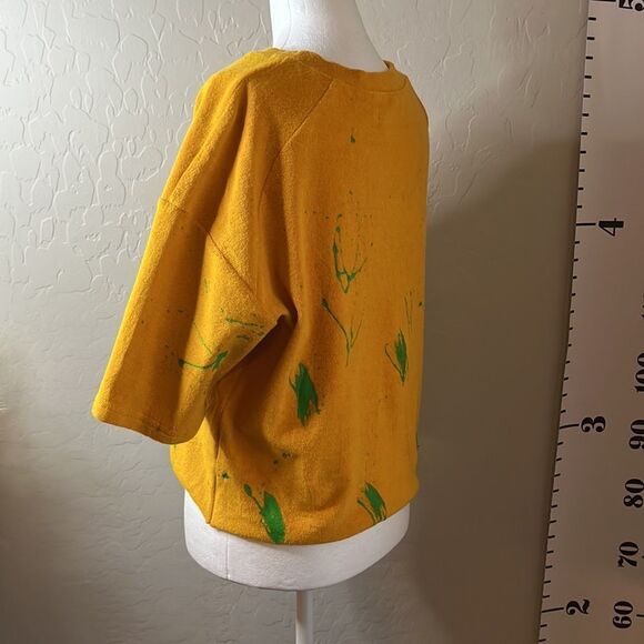 WOODROSE Deli vintage mustard oversized tee with raw edges & raglan sleeves SZ S - Picture 6 of 12
